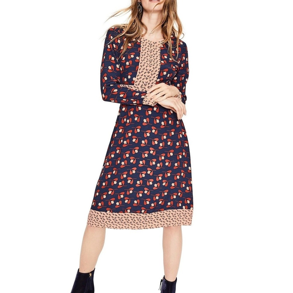 Sweet Boden Dress, 10 Navy Pink Floral Long Sleeve Knee Length - great for work